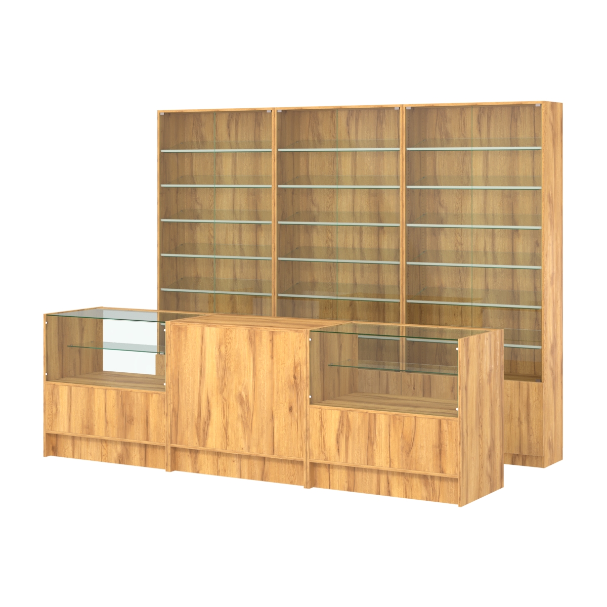 Комплект витрин с наклонными полками SL-6 №12 и прилавков ЭК-3 Дуб Золотистый