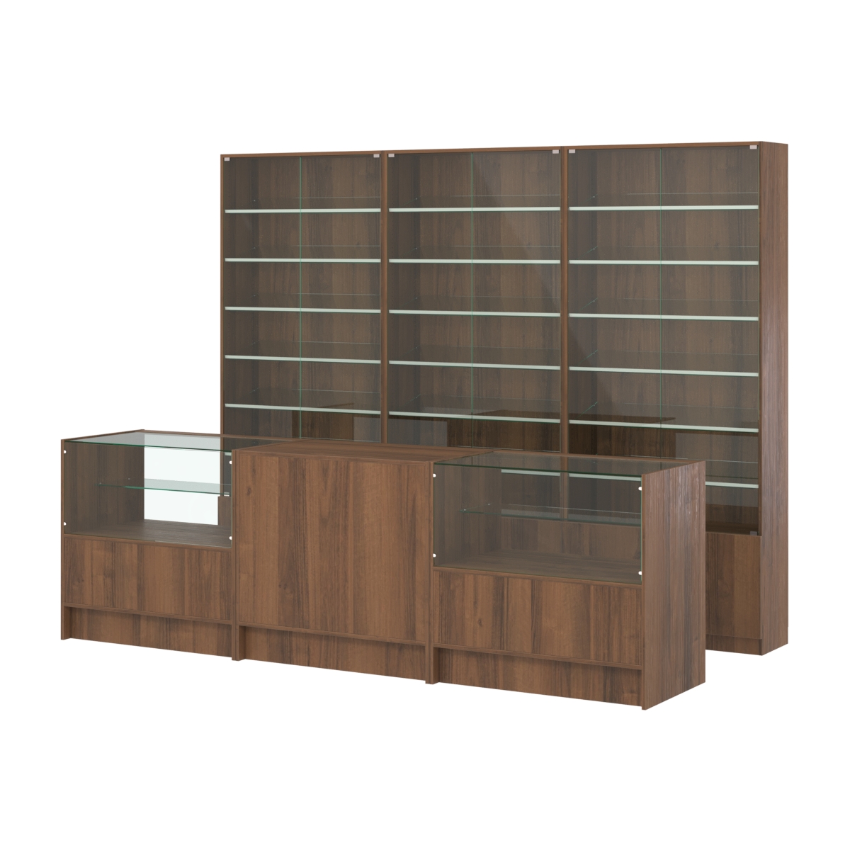 Комплект витрин с наклонными полками SL-6 №12 и прилавков ЭК-3 Орех