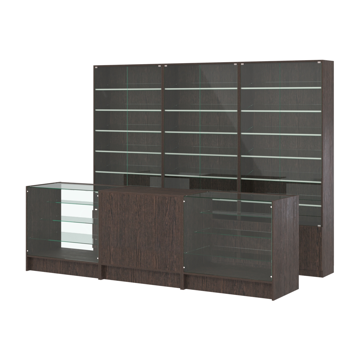 Комплект витрин с наклонными полками SL-6 №12 и прилавков ЭК-4 Дуб Венге