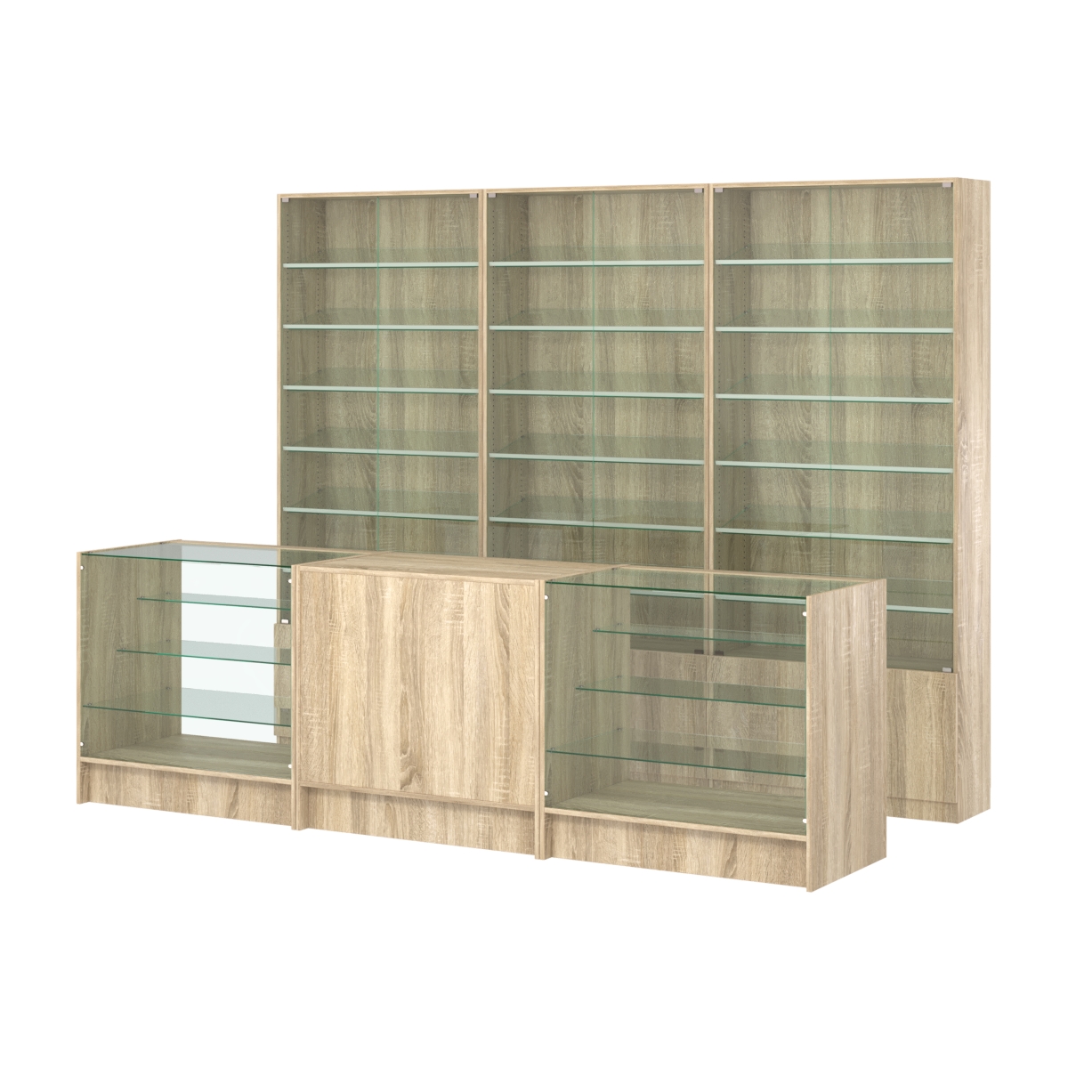 Комплект витрин с наклонными полками SL-6 №12 и прилавков ЭК-4 Дуб сонома