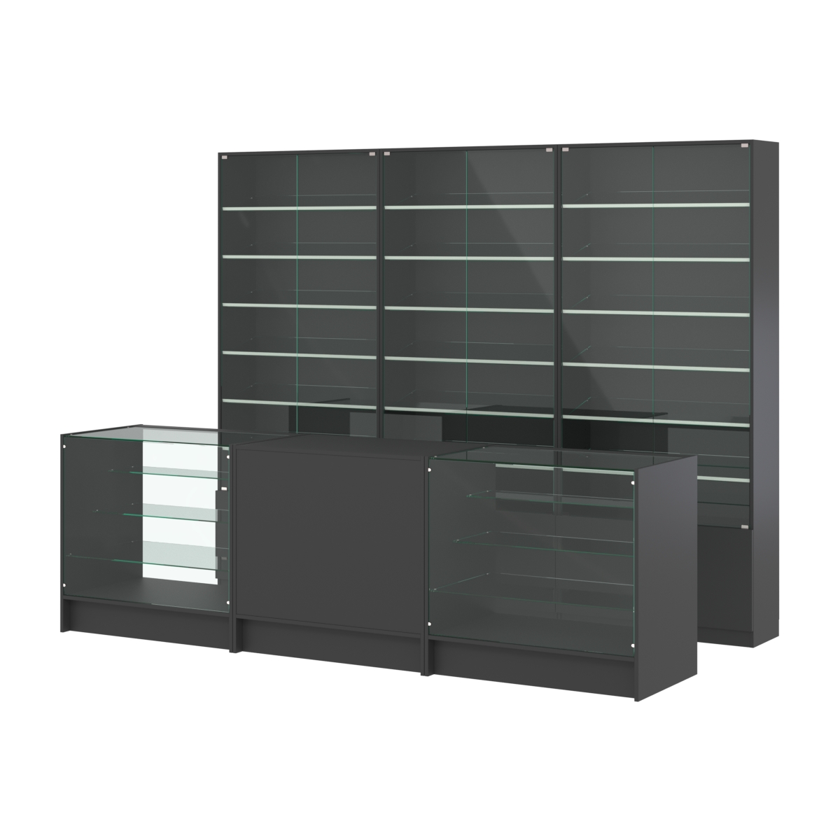 Комплект витрин с наклонными полками SL-6 №12 и прилавков ЭК-4 Черный