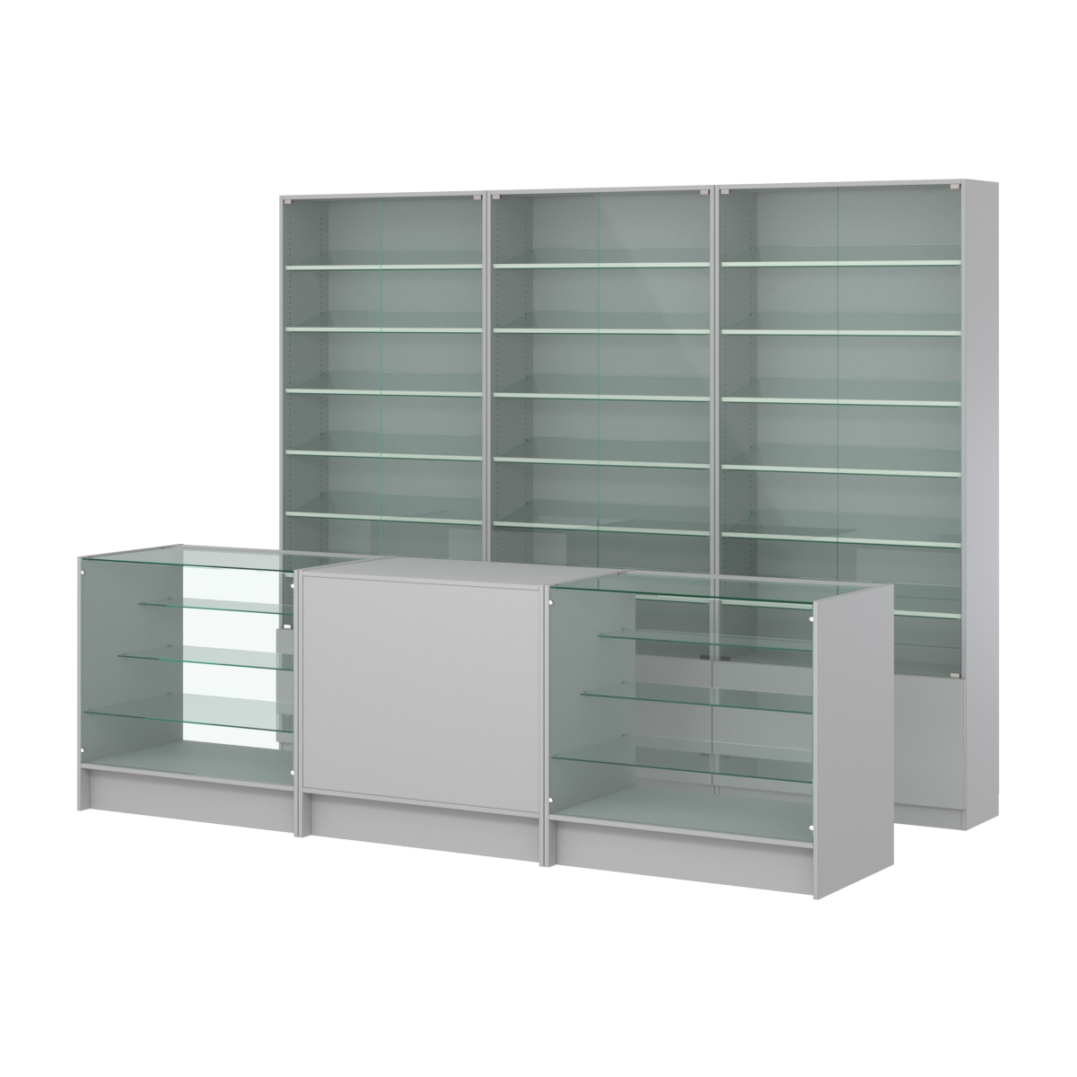 Комплект витрин с наклонными полками SL-6 №12 и прилавков ЭК-4 Серый