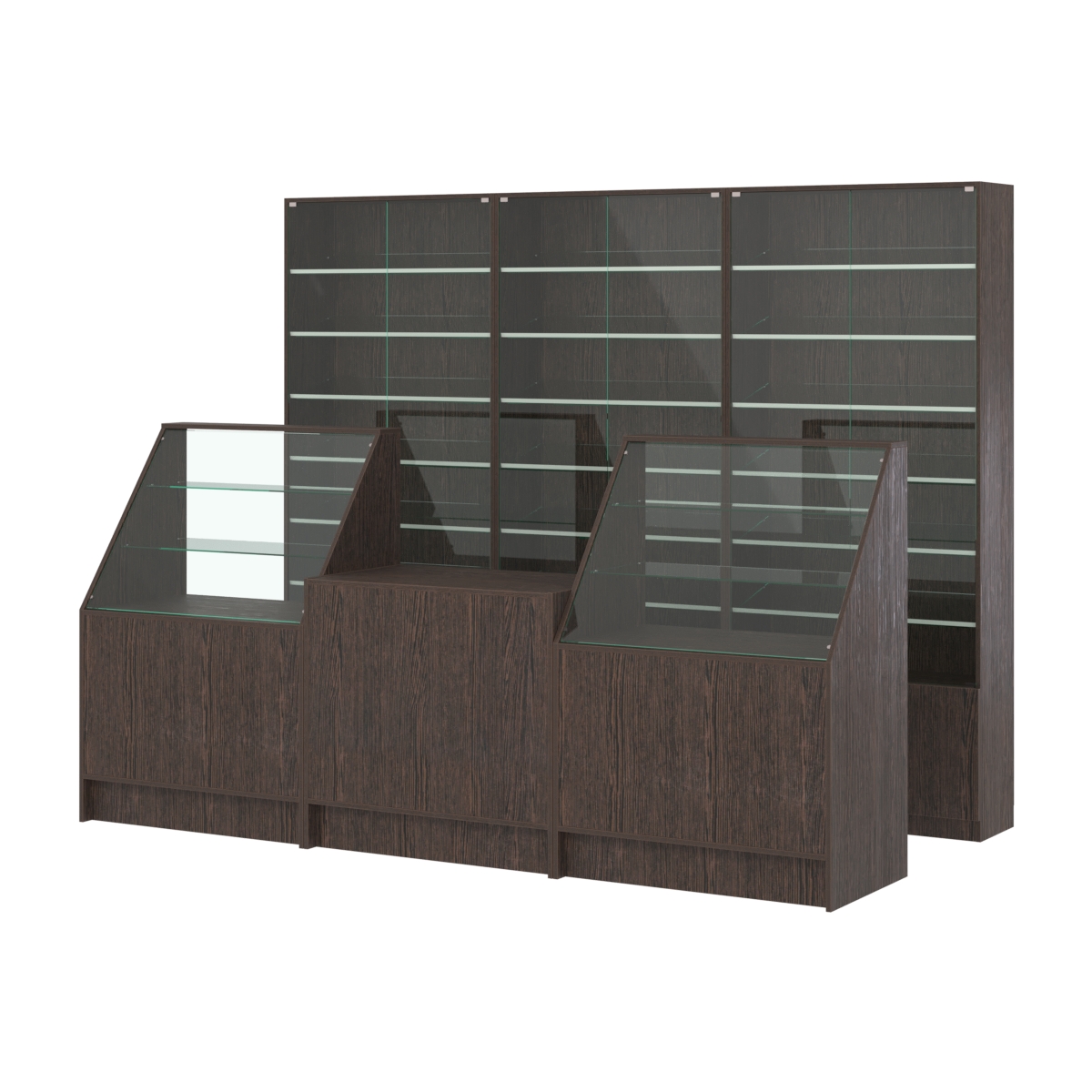 Комплект витрин с наклонными полками SL-6 №12 и прилавков ЭК-7 Дуб Венге