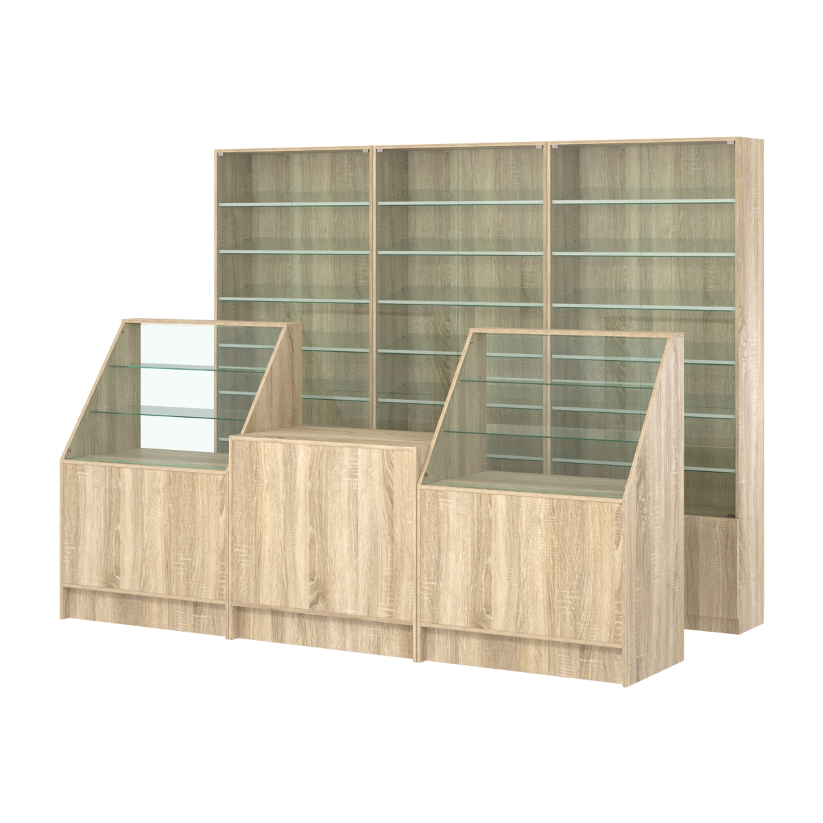 Комплект витрин с наклонными полками SL-6 №12 и прилавков ЭК-7 Дуб сонома