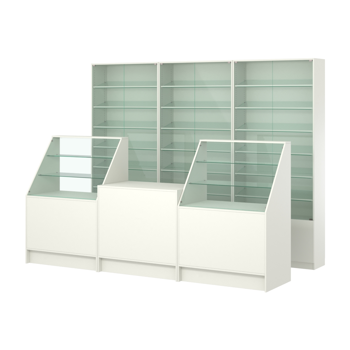 Комплект витрин с наклонными полками SL-6 №12 и прилавков ЭК-7 Белый