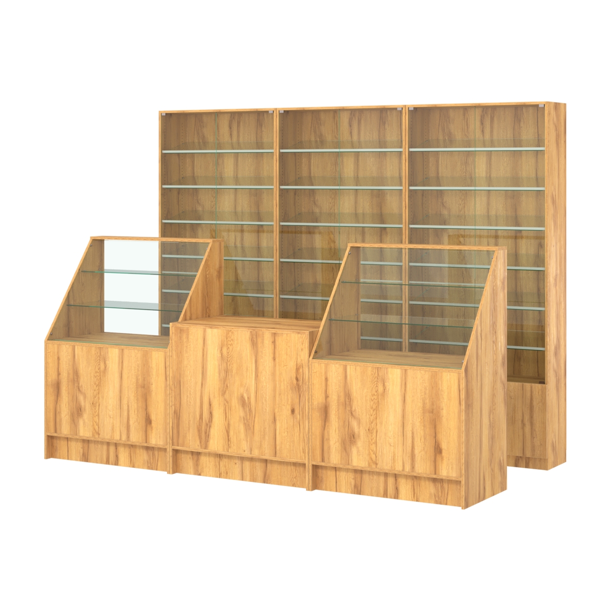 Комплект витрин с наклонными полками SL-6 №12 и прилавков ЭК-7 Дуб Золотистый