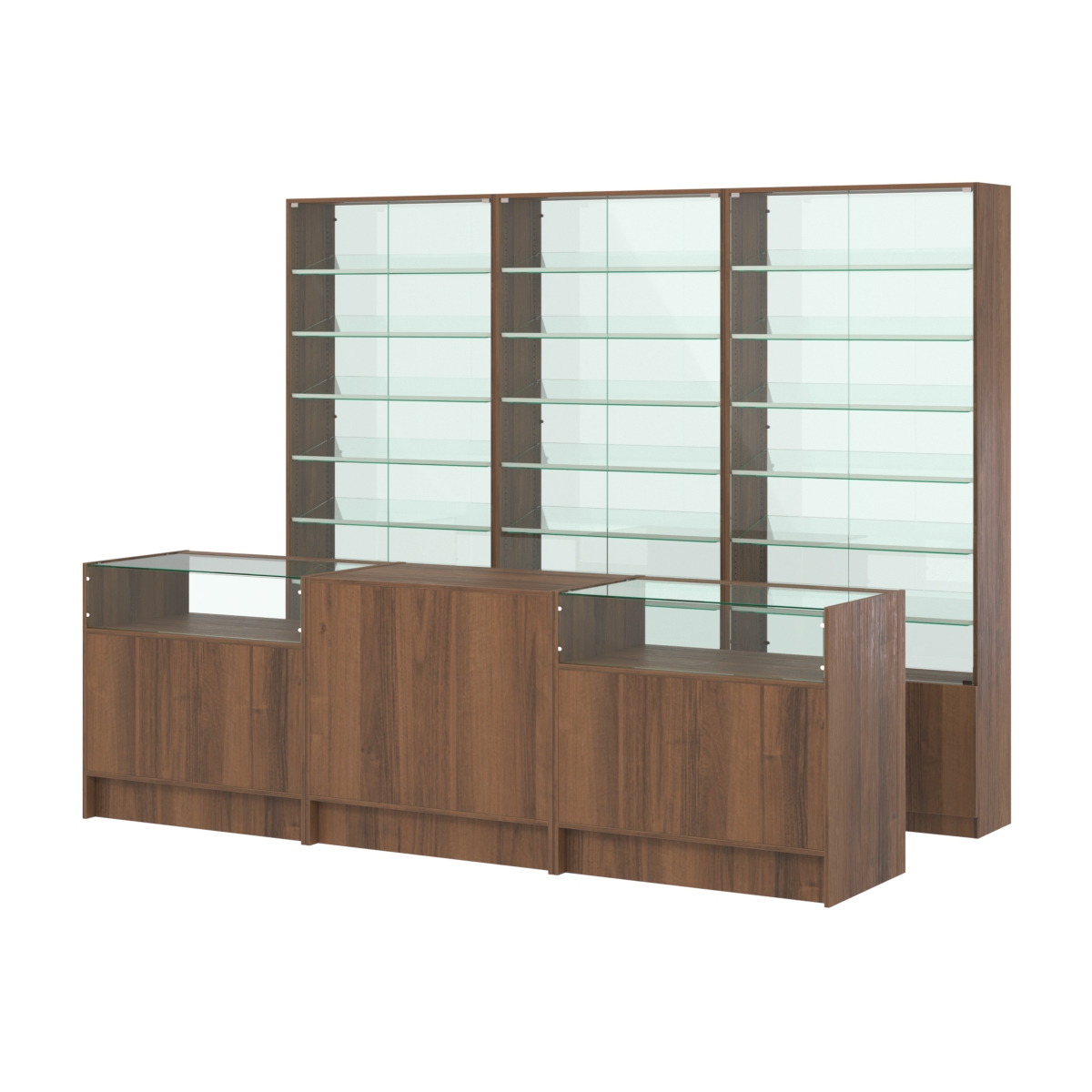 Комплект витрин с наклонными полками SL-6 №12-1 и прилавков ЭК-2 Орех