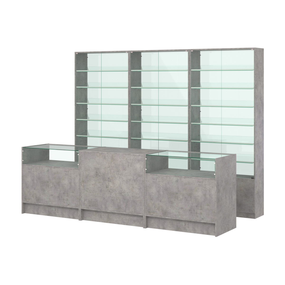 Комплект витрин с наклонными полками SL-6 №12-1 и прилавков ЭК-2 Бетон Чикаго светло-серый F186 ST9