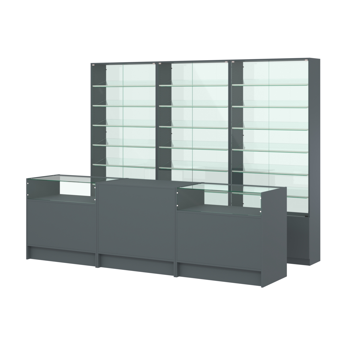 Комплект витрин с наклонными полками SL-6 №12-1 и прилавков ЭК-2 Темно-Серый
