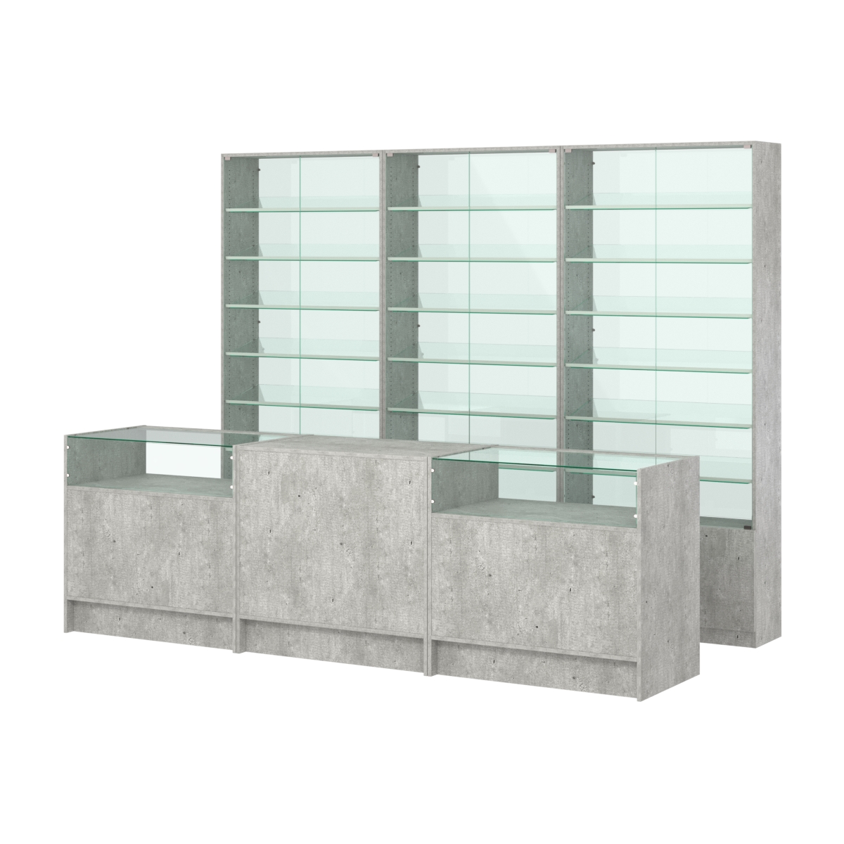 Комплект витрин с наклонными полками SL-6 №12-1 и прилавков ЭК-2 Метрополитан Грей