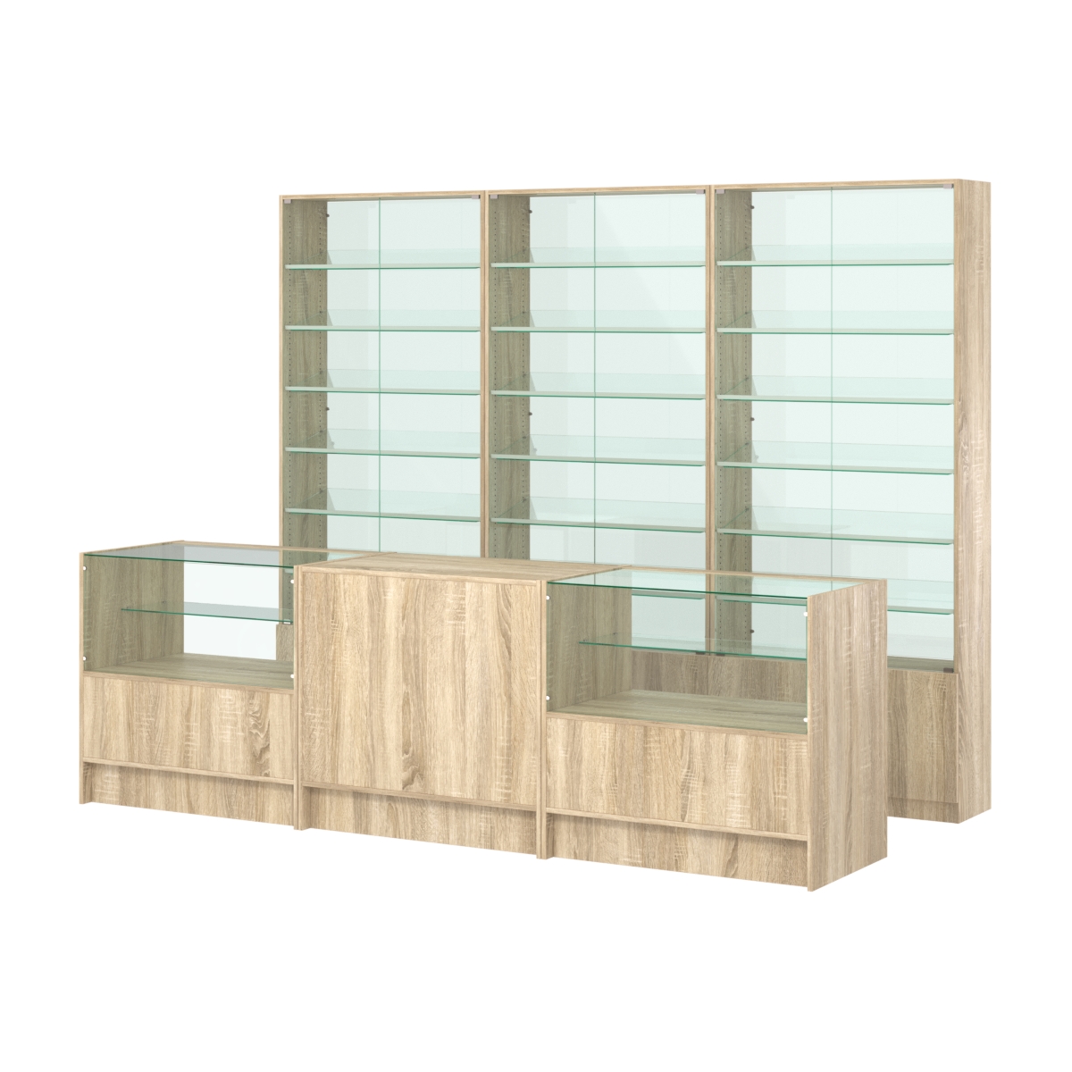 Комплект витрин с наклонными полками SL-6 №12-1 и прилавков ЭК-3 Дуб сонома