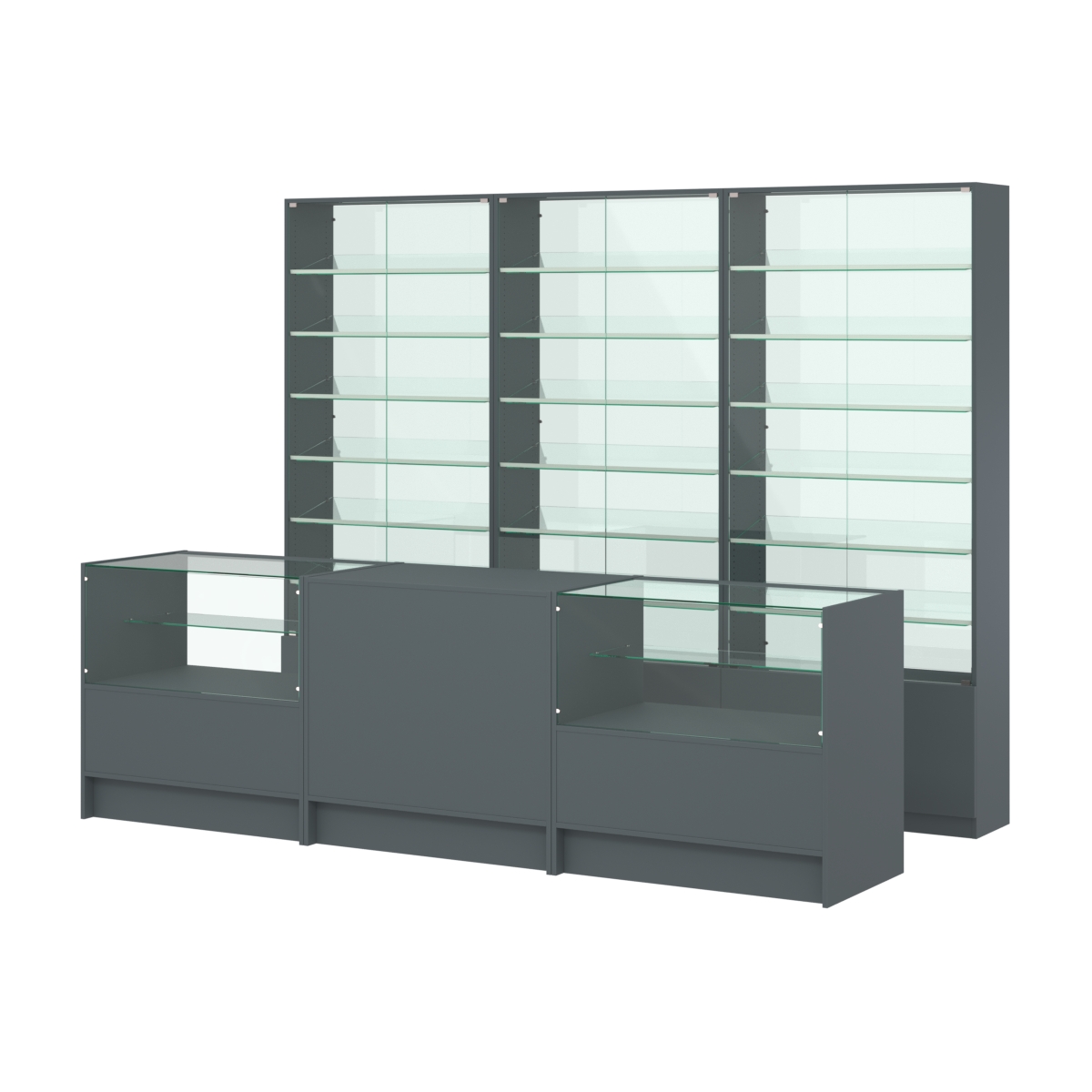Комплект витрин с наклонными полками SL-6 №12-1 и прилавков ЭК-3 Темно-Серый