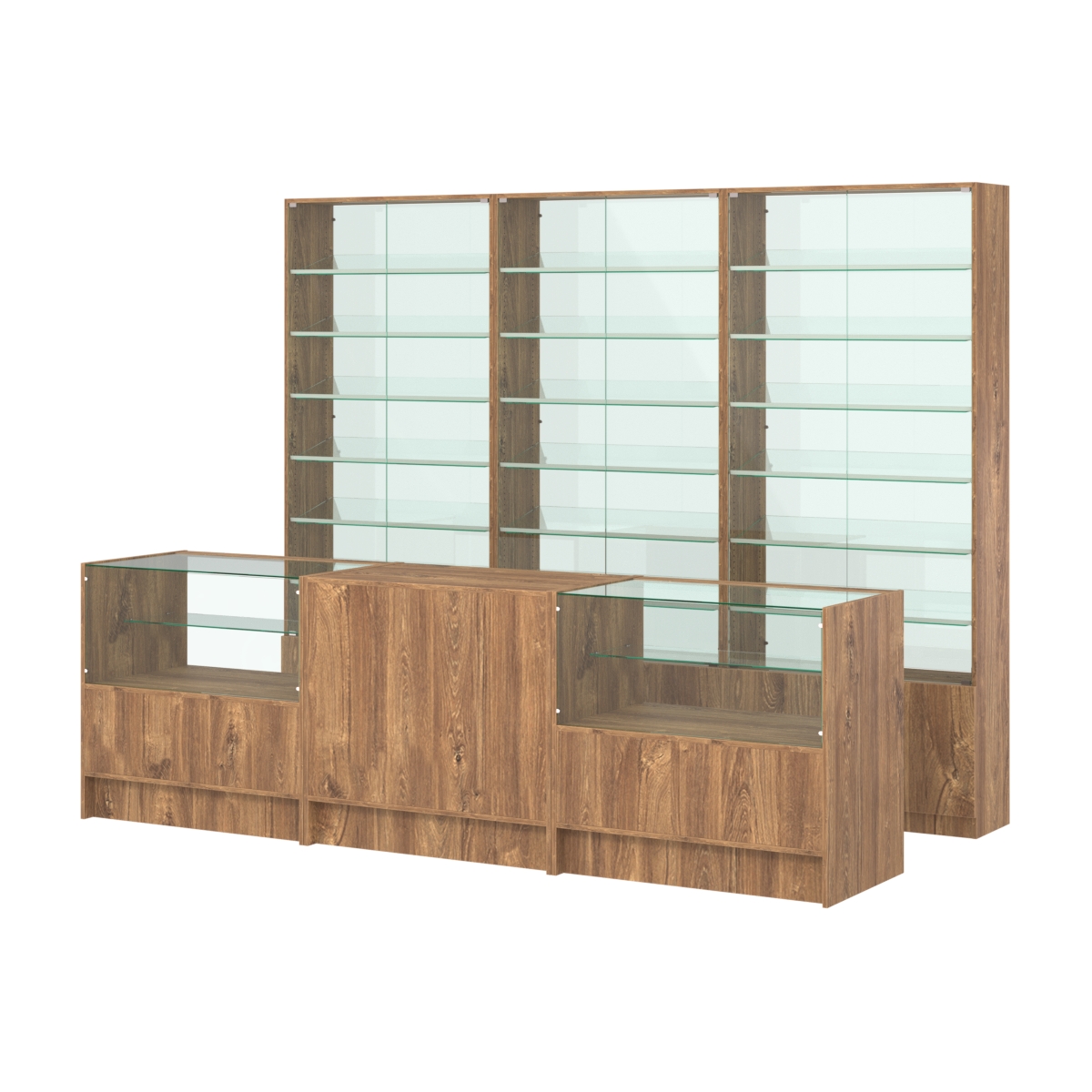 Комплект витрин с наклонными полками SL-6 №12-1 и прилавков ЭК-3 Дуб Канзас коричневый