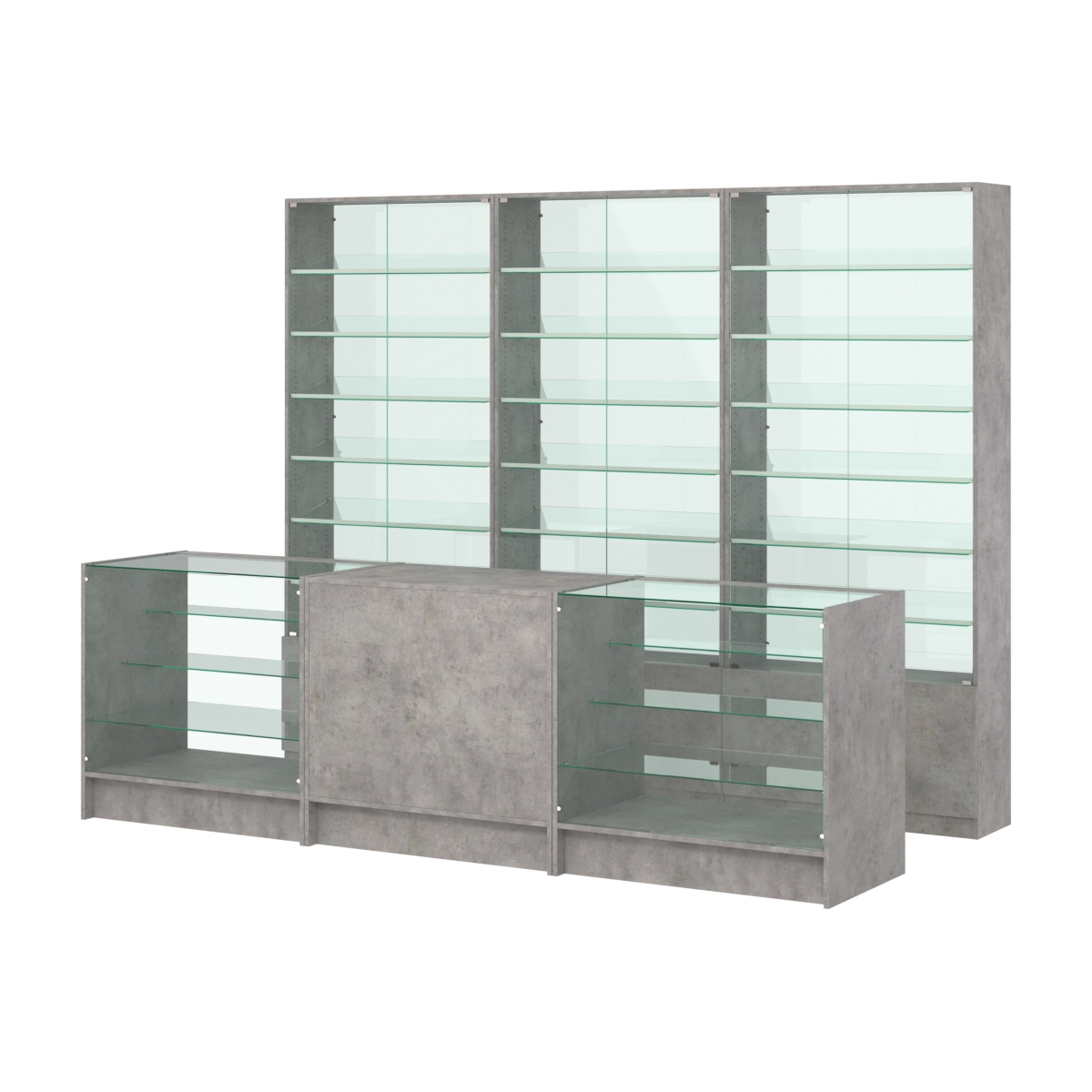 Комплект витрин с наклонными полками SL-6 №12-1 и прилавков ЭК-4 Бетон Чикаго светло-серый F186 ST9