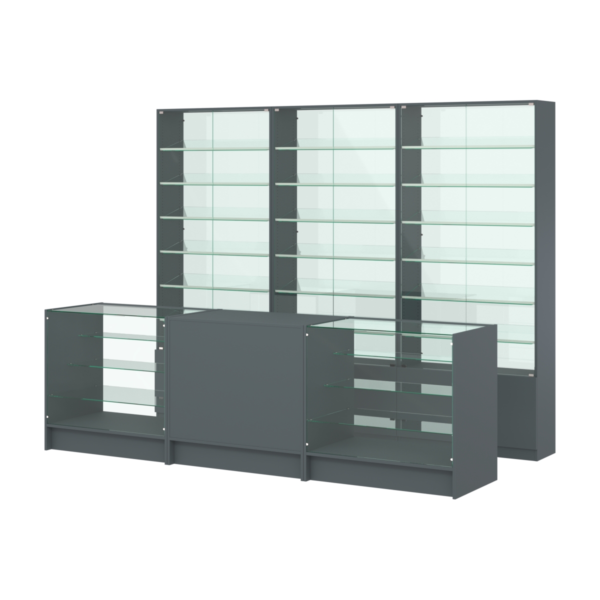 Комплект витрин с наклонными полками SL-6 №12-1 и прилавков ЭК-4 Темно-Серый