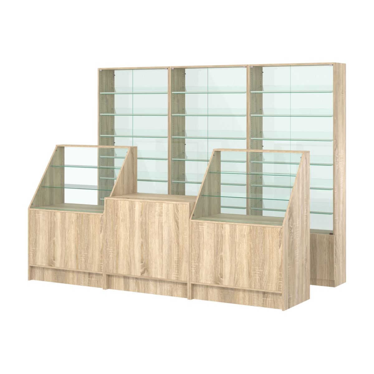 Комплект витрин с наклонными полками SL-6 №12-1 и прилавков ЭК-7 Дуб сонома