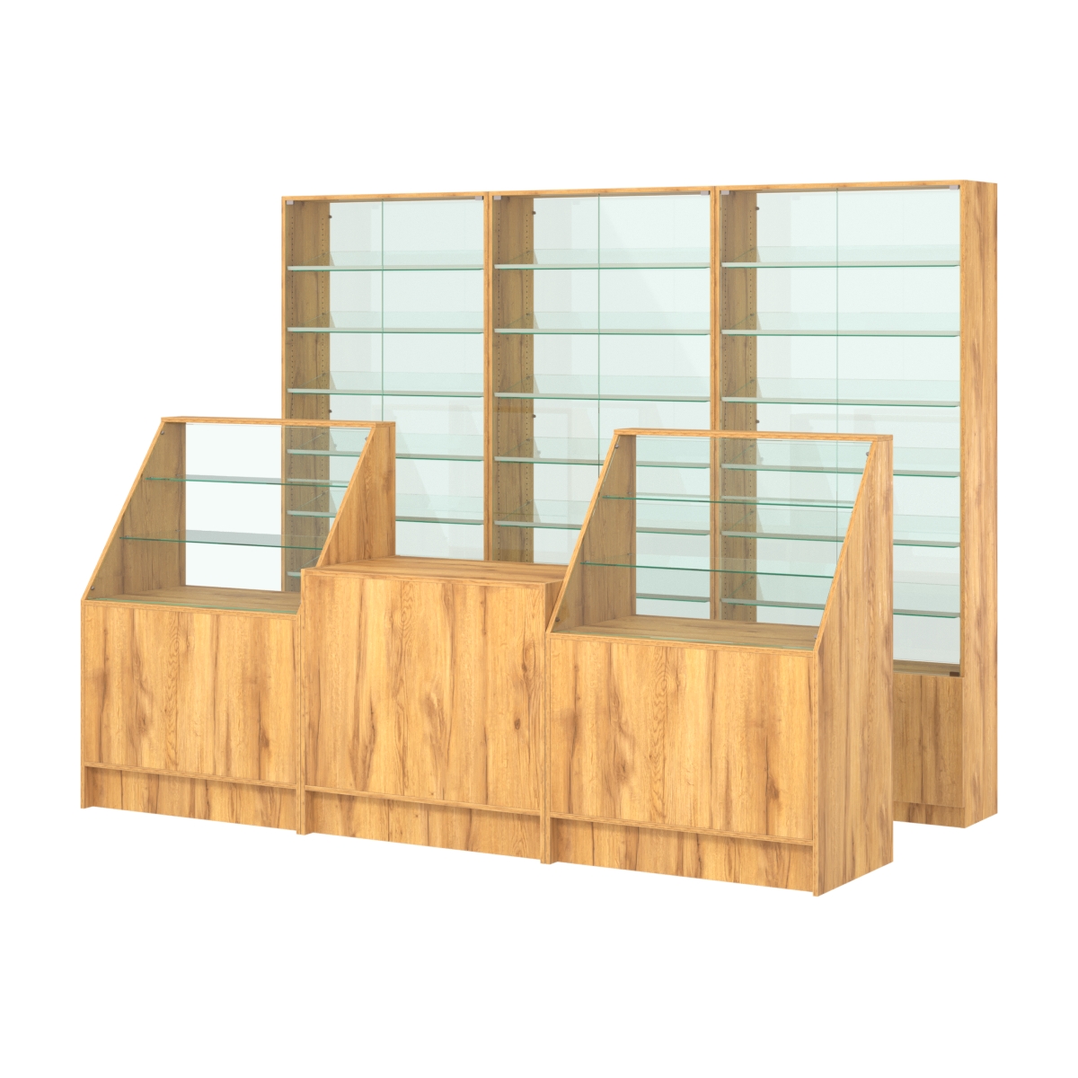 Комплект витрин с наклонными полками SL-6 №12-1 и прилавков ЭК-7 Дуб Золотистый