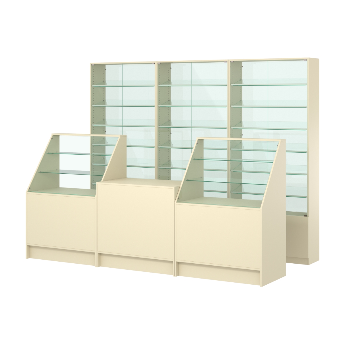 Комплект витрин с наклонными полками SL-6 №12-1 и прилавков ЭК-7 Крем Вайс
