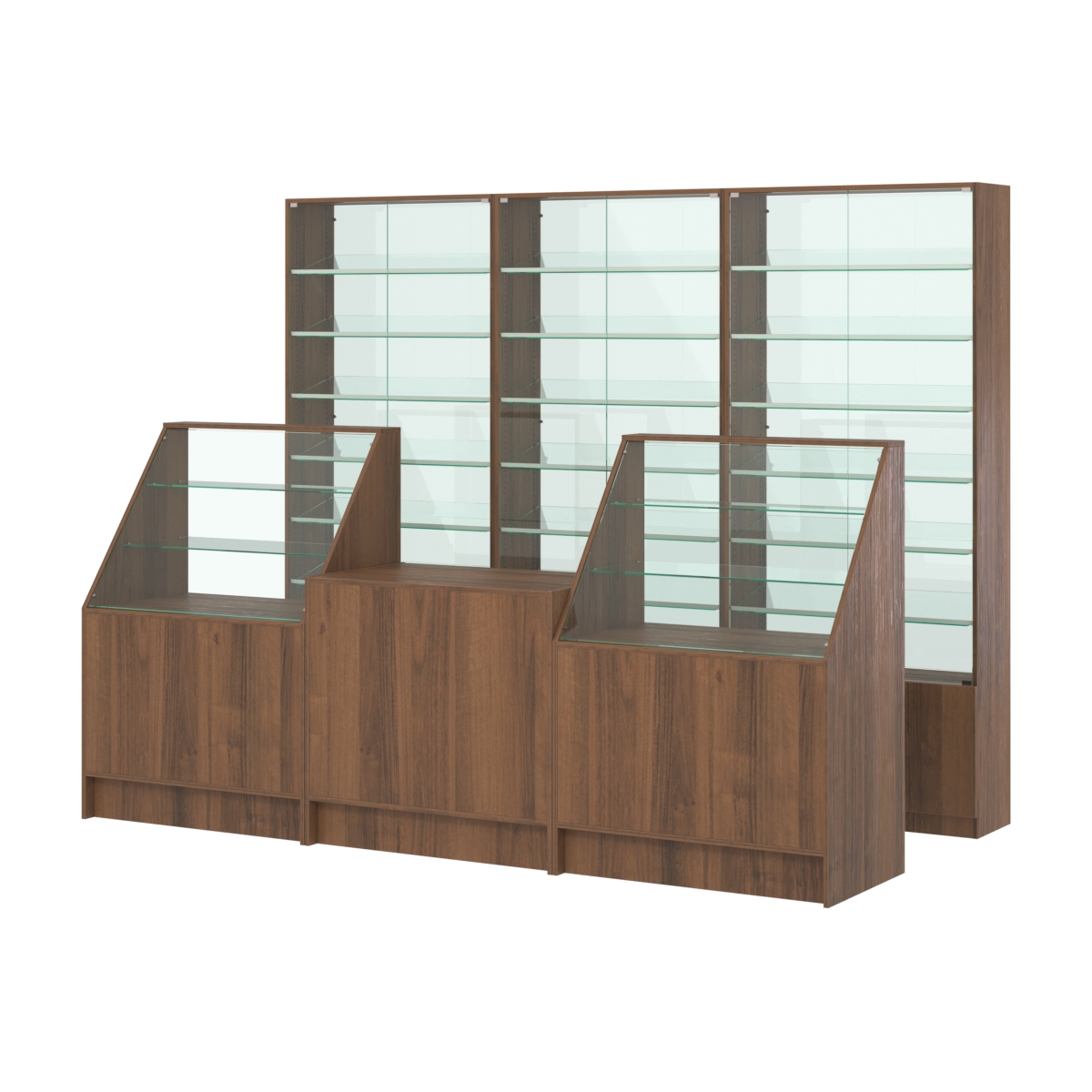 Комплект витрин с наклонными полками SL-6 №12-1 и прилавков ЭК-7 Орех