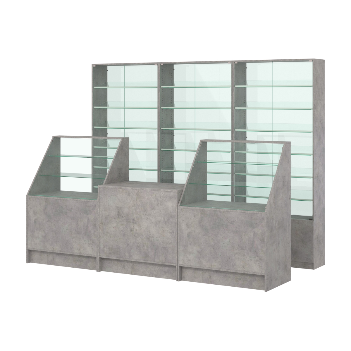 Комплект витрин с наклонными полками SL-6 №12-1 и прилавков ЭК-7 Бетон Чикаго светло-серый F186 ST9