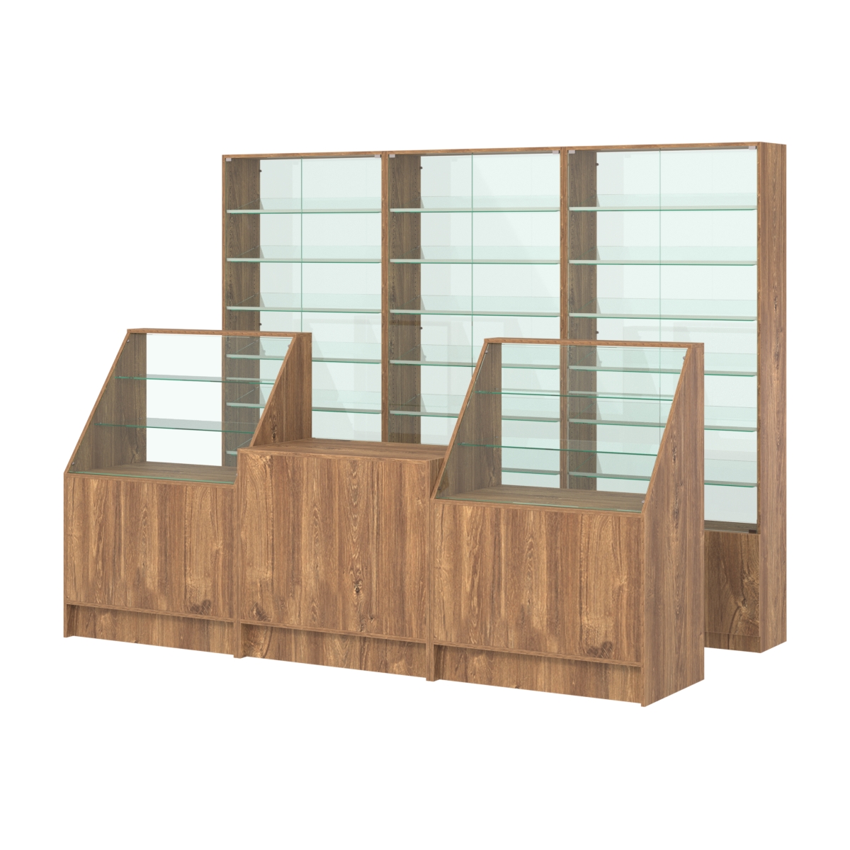Комплект витрин с наклонными полками SL-6 №12-1 и прилавков ЭК-7 Дуб Канзас коричневый