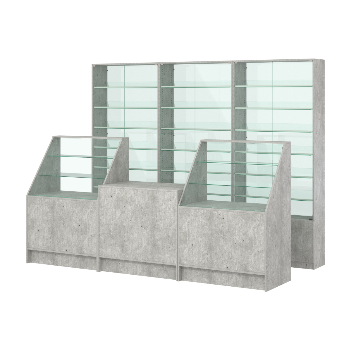 Комплект витрин с наклонными полками SL-6 №12-1 и прилавков ЭК-7 Метрополитан Грей