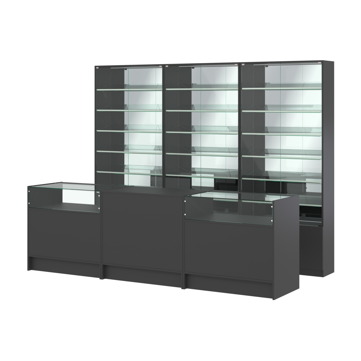 Комплект витрин с наклонными полками SL-6 №12-2 и прилавков ЭК-2 Черный