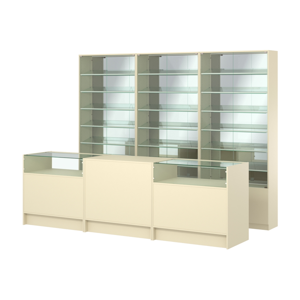 Комплект витрин с наклонными полками SL-6 №12-2 и прилавков ЭК-2 Крем Вайс
