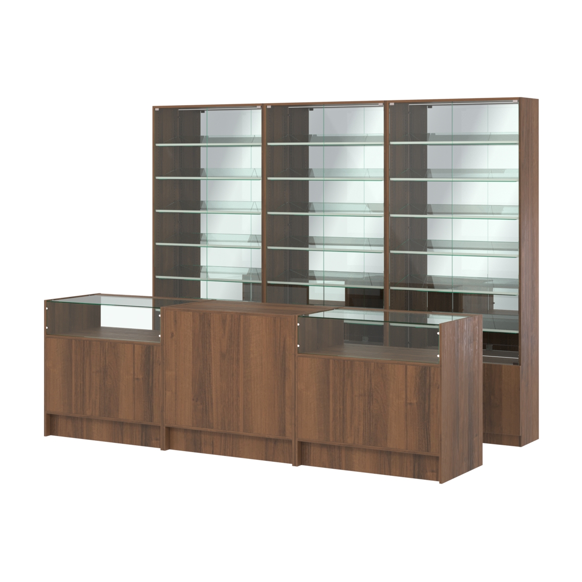 Комплект витрин с наклонными полками SL-6 №12-2 и прилавков ЭК-2 Орех