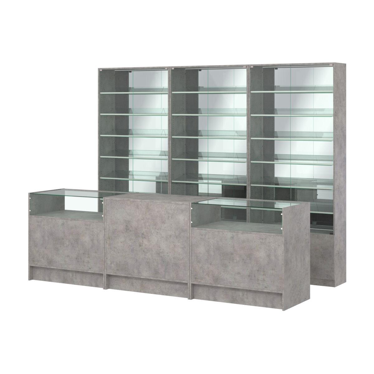 Комплект витрин с наклонными полками SL-6 №12-2 и прилавков ЭК-2 Бетон Чикаго светло-серый F186 ST9