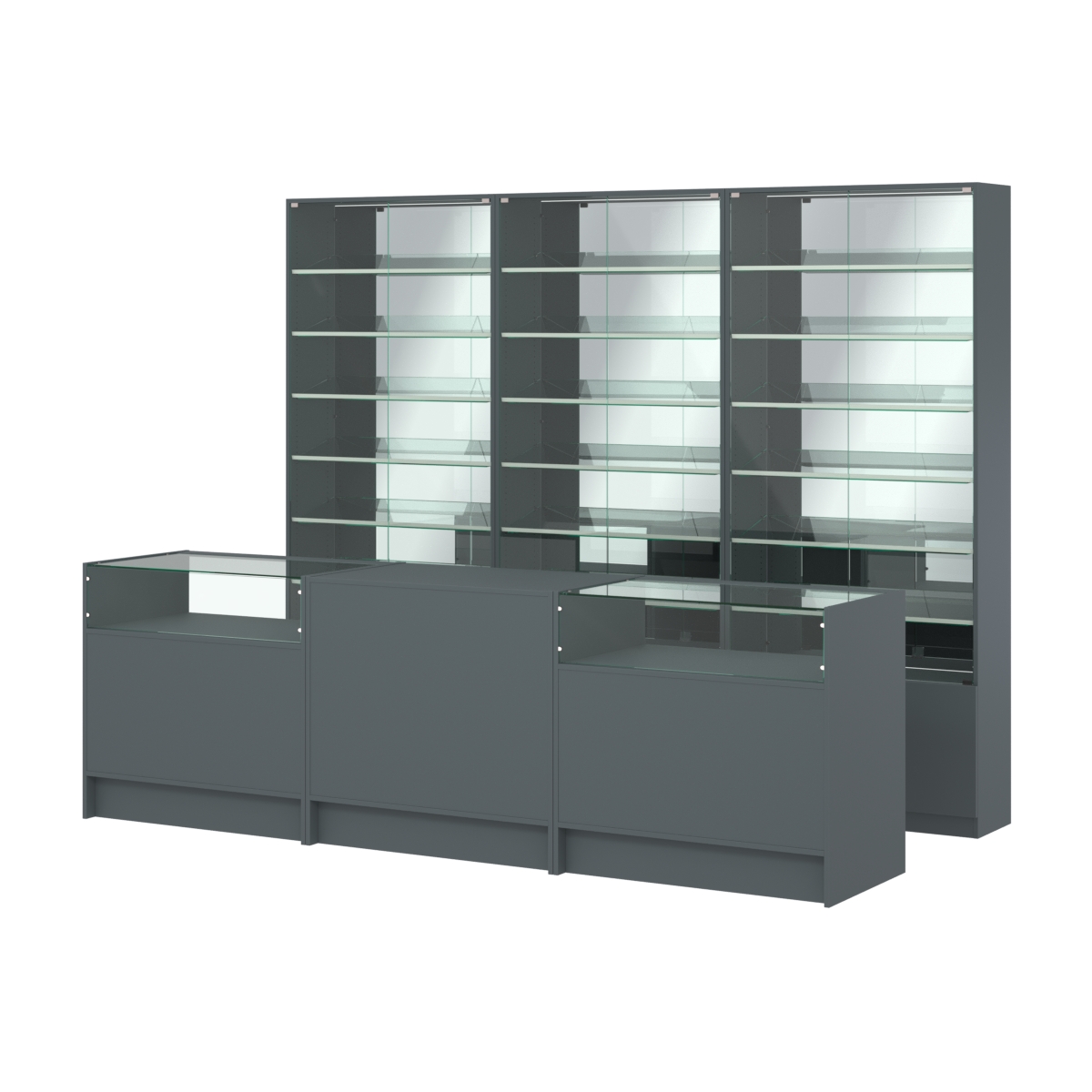Комплект витрин с наклонными полками SL-6 №12-2 и прилавков ЭК-2 Темно-Серый