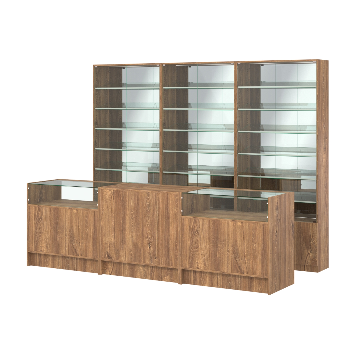 Комплект витрин с наклонными полками SL-6 №12-2 и прилавков ЭК-2 Дуб Канзас коричневый