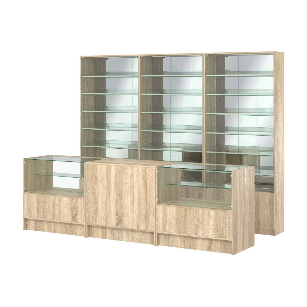 Комплект витрин с наклонными полками SL-6 №12-2 и прилавков ЭК-3 Дуб сонома