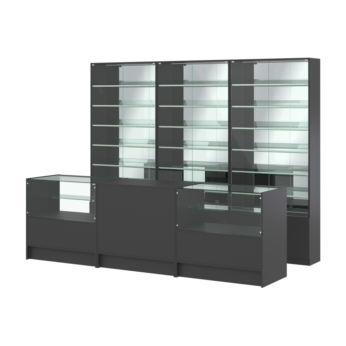 Комплект витрин с наклонными полками SL-6 №12-2 и прилавков ЭК-3 Черный