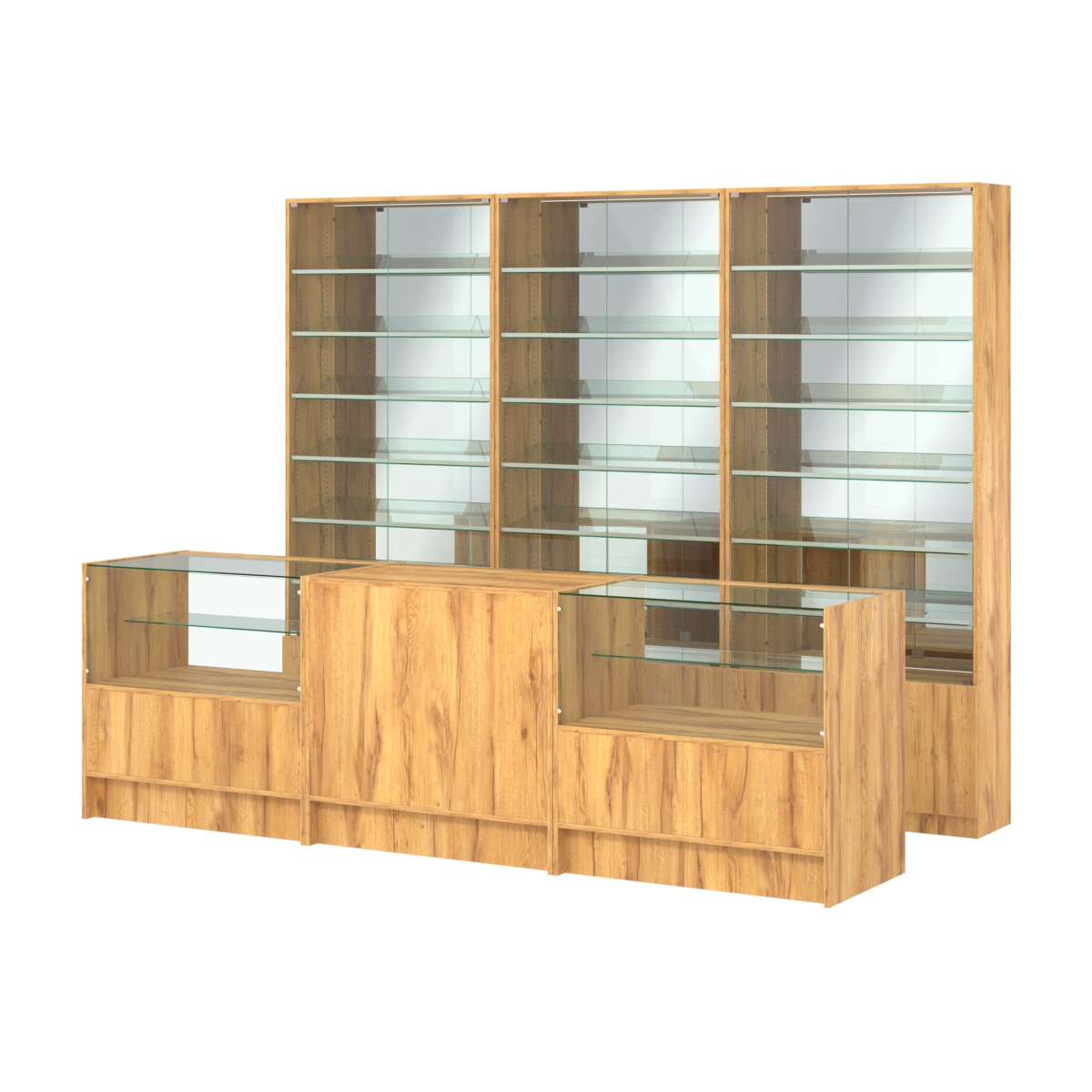 Комплект витрин с наклонными полками SL-6 №12-2 и прилавков ЭК-3 Дуб Золотистый