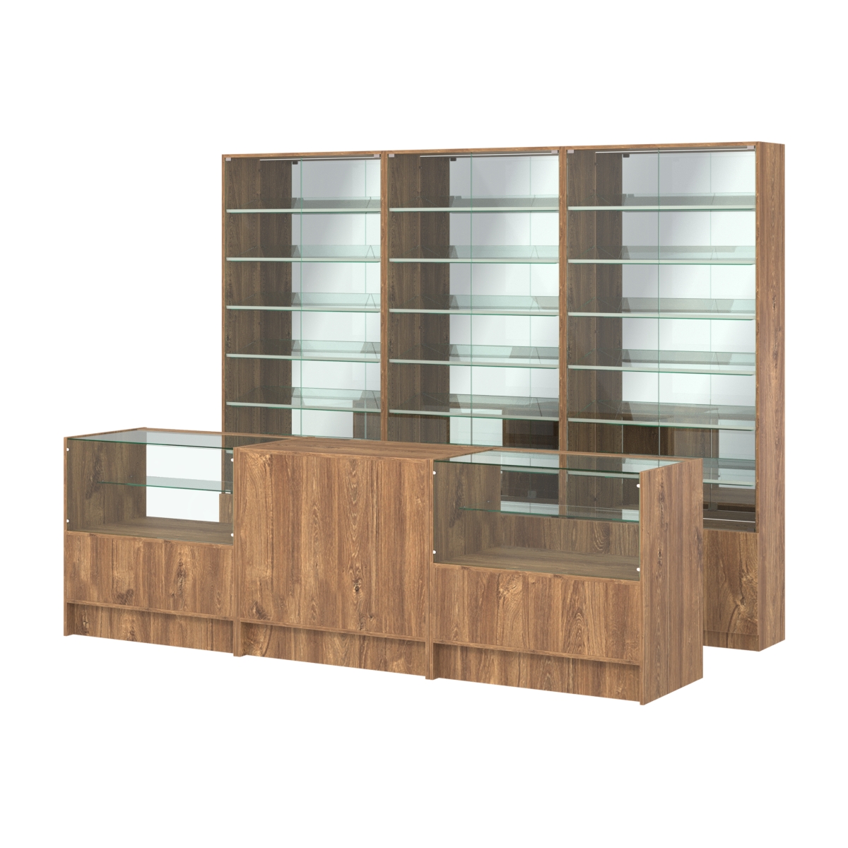 Комплект витрин с наклонными полками SL-6 №12-2 и прилавков ЭК-3 Дуб Канзас коричневый