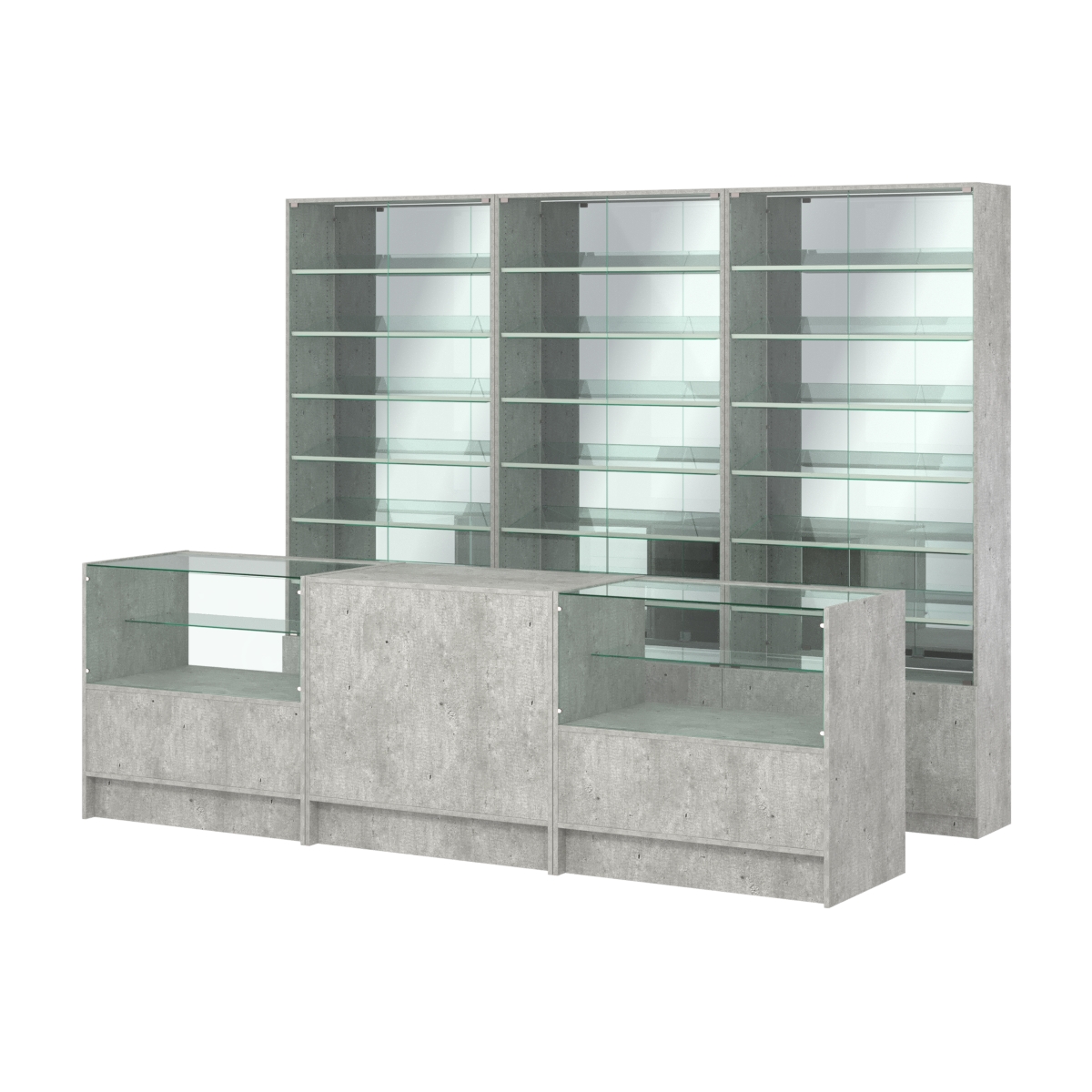 Комплект витрин с наклонными полками SL-6 №12-2 и прилавков ЭК-3 Метрополитан Грей