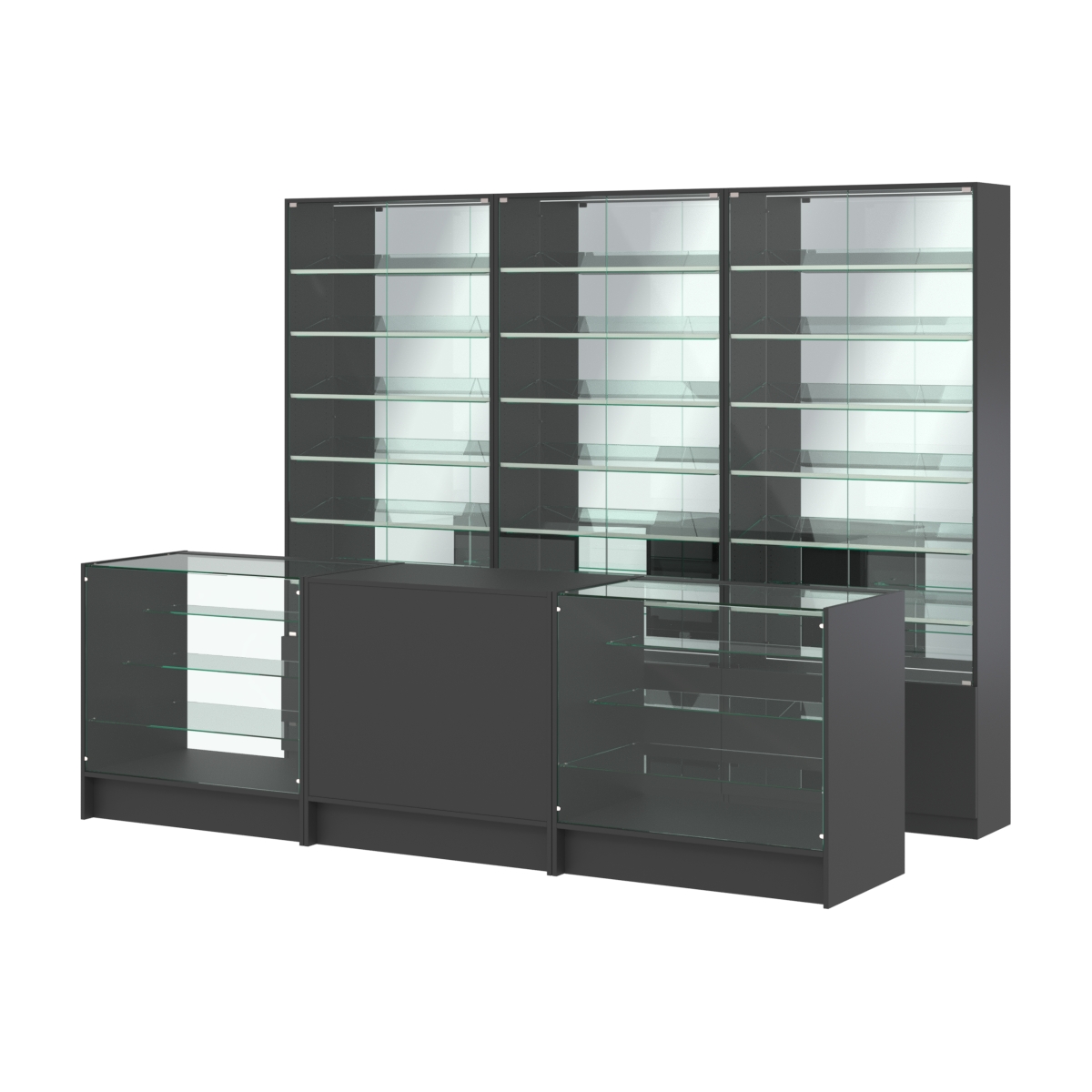 Комплект витрин с наклонными полками SL-6 №12-2 и прилавков ЭК-4 Черный