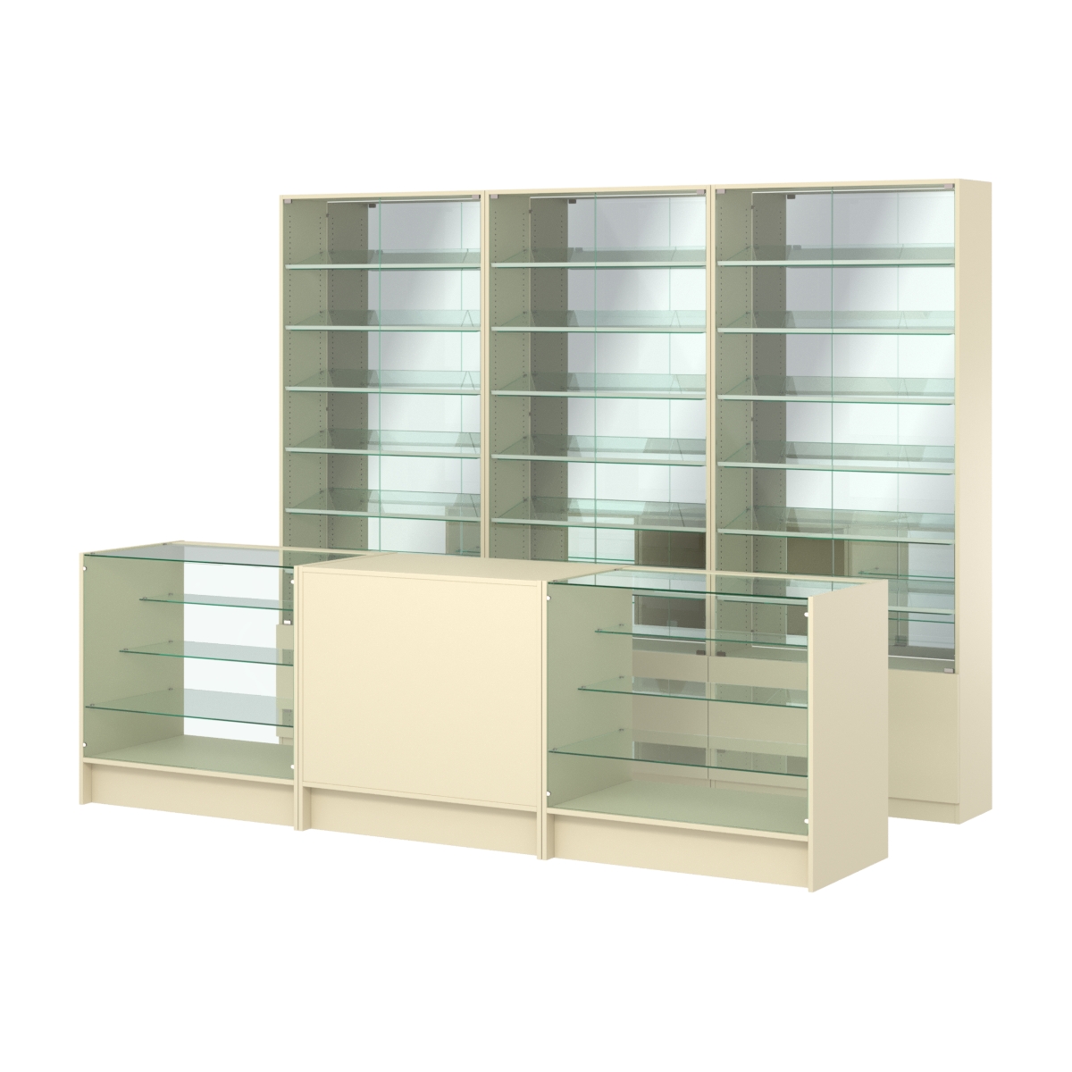 Комплект витрин с наклонными полками SL-6 №12-2 и прилавков ЭК-4 Крем Вайс