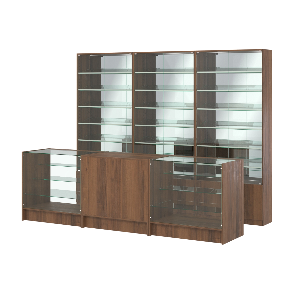 Комплект витрин с наклонными полками SL-6 №12-2 и прилавков ЭК-4 Орех