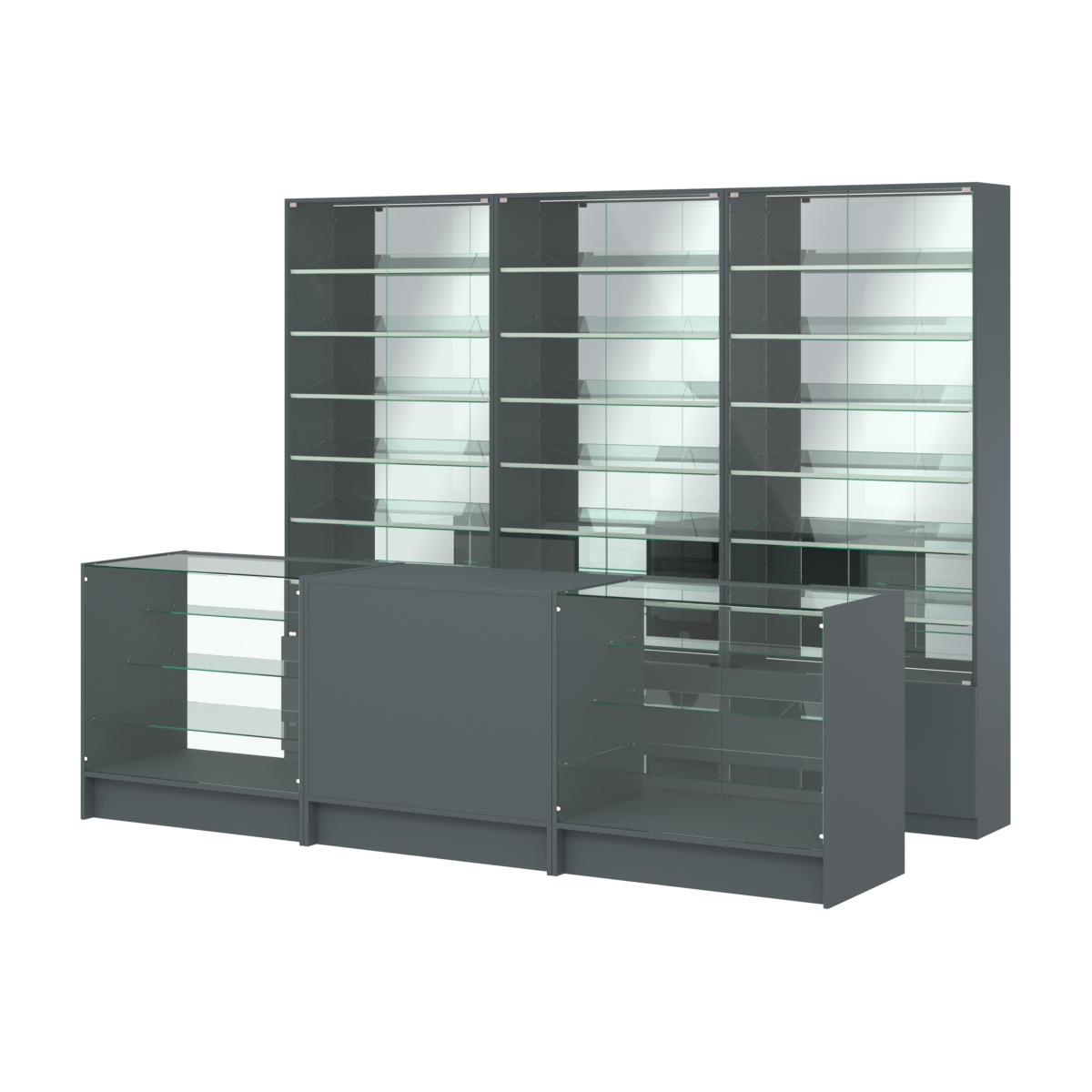 Комплект витрин с наклонными полками SL-6 №12-2 и прилавков ЭК-4 Темно-Серый