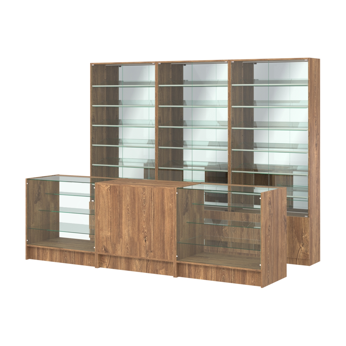 Комплект витрин с наклонными полками SL-6 №12-2 и прилавков ЭК-4 Дуб Канзас коричневый