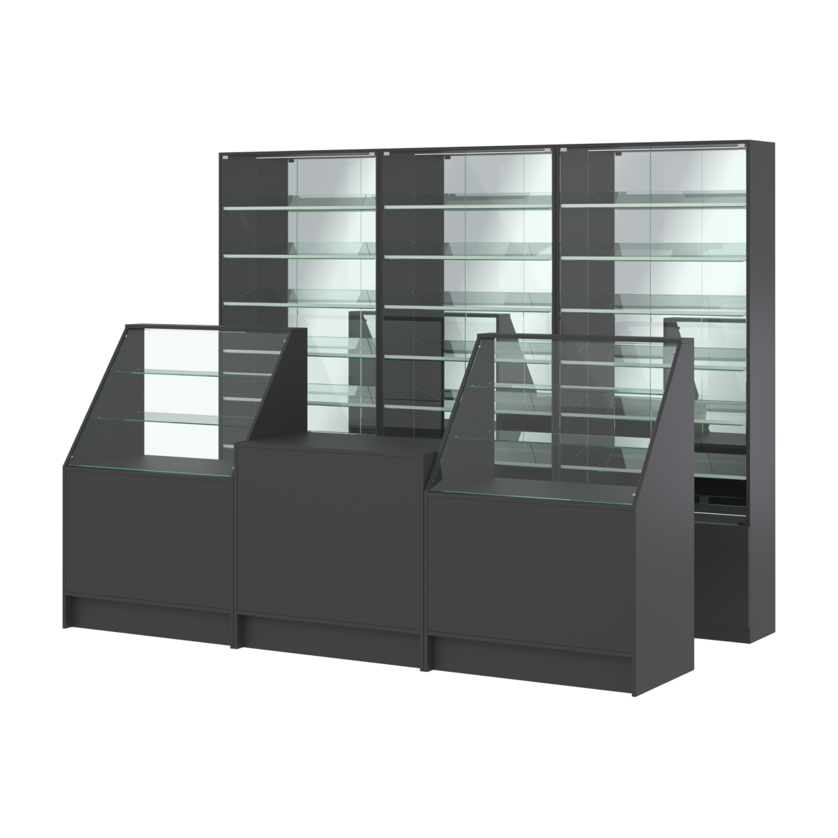 Комплект витрин с наклонными полками SL-6 №12-2 и прилавков ЭК-7 Черный
