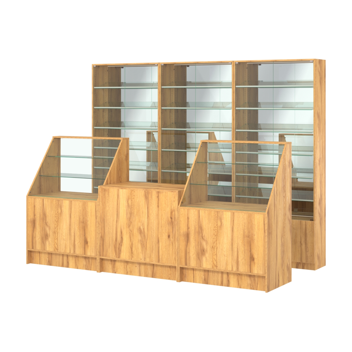 Комплект витрин с наклонными полками SL-6 №12-2 и прилавков ЭК-7 Дуб Золотистый
