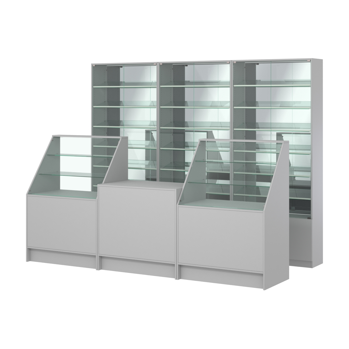 Комплект витрин с наклонными полками SL-6 №12-2 и прилавков ЭК-7 Серый