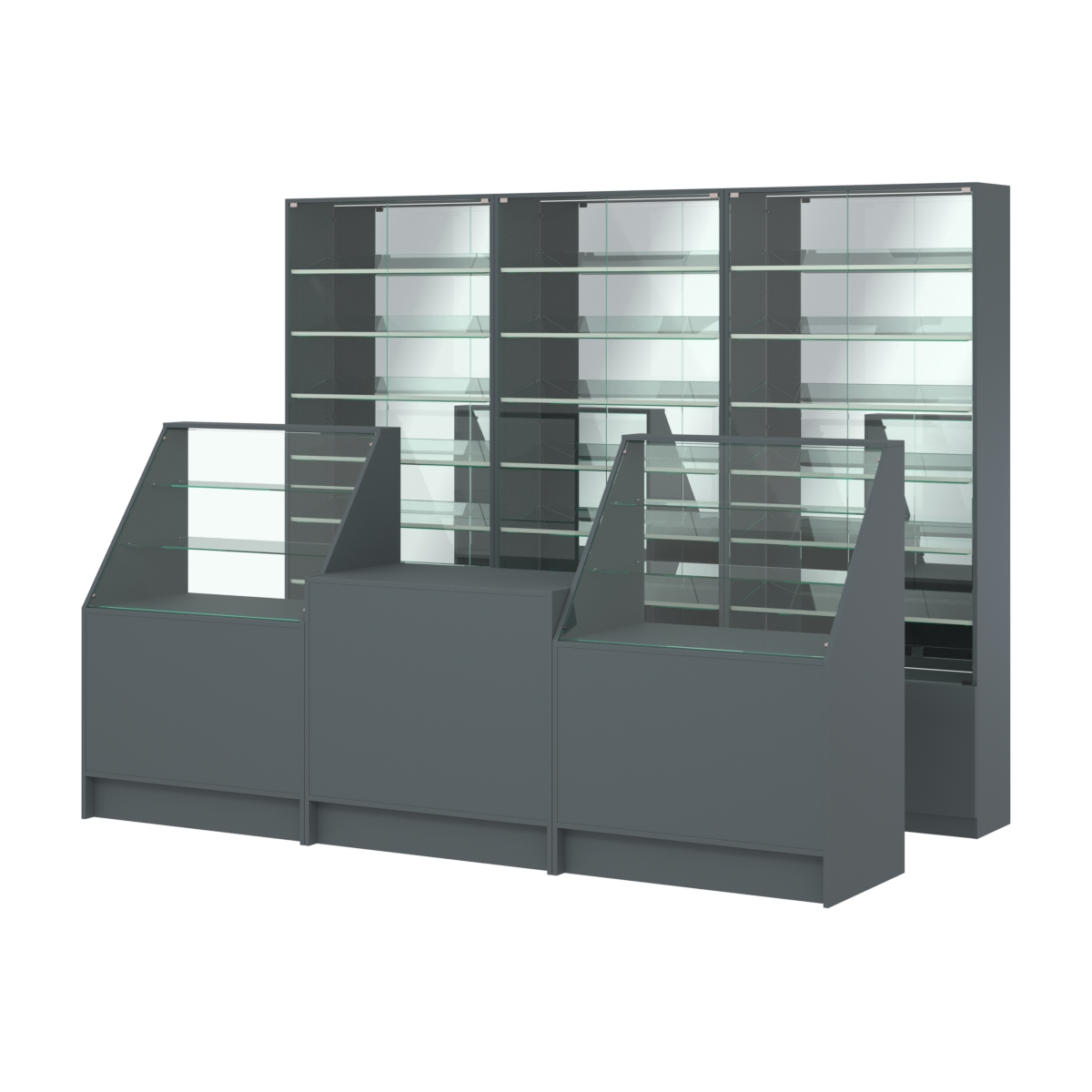 Комплект витрин с наклонными полками SL-6 №12-2 и прилавков ЭК-7 Темно-Серый