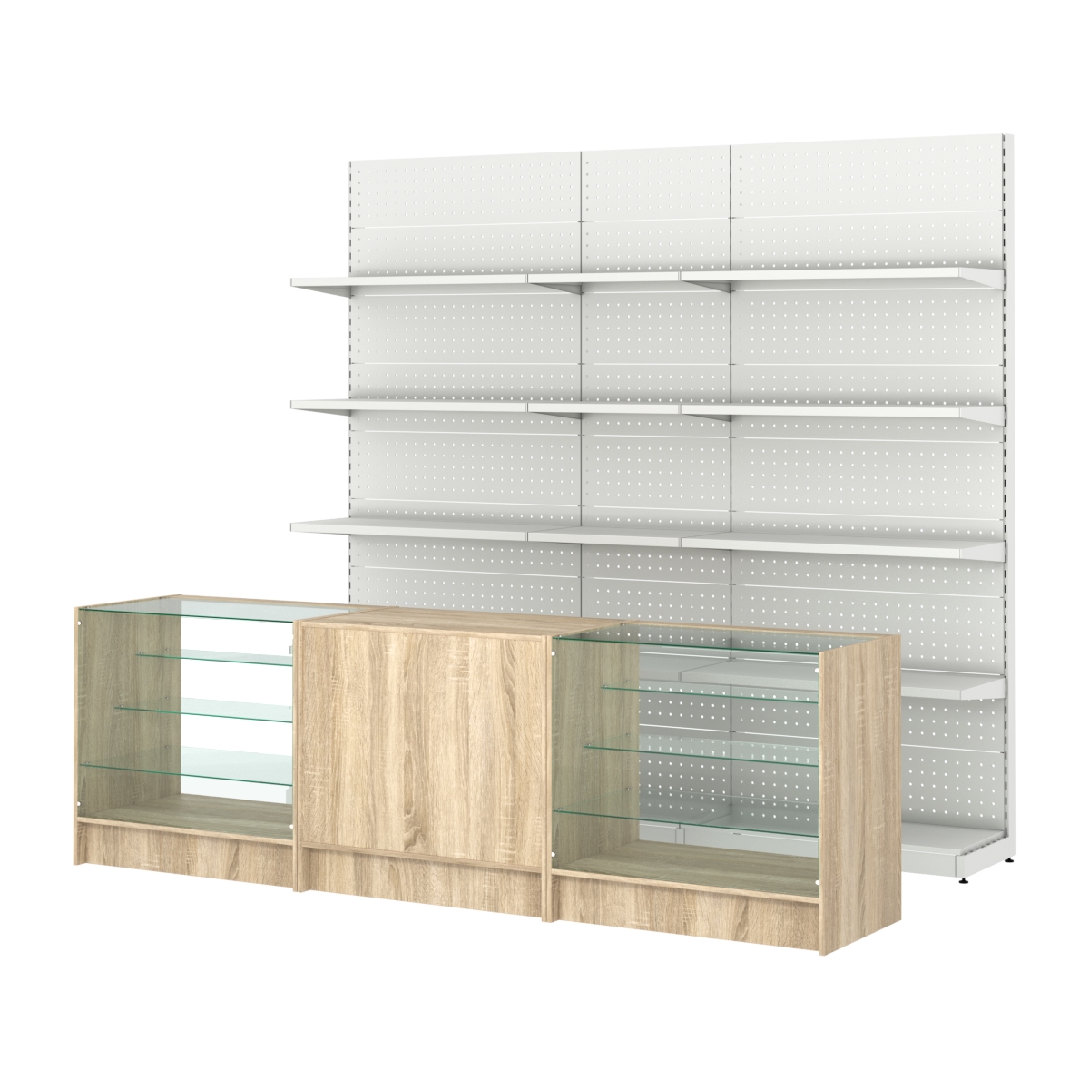 Комплект металлических стеллажей с полками и прилавков ЭК-4 Дуб сонома