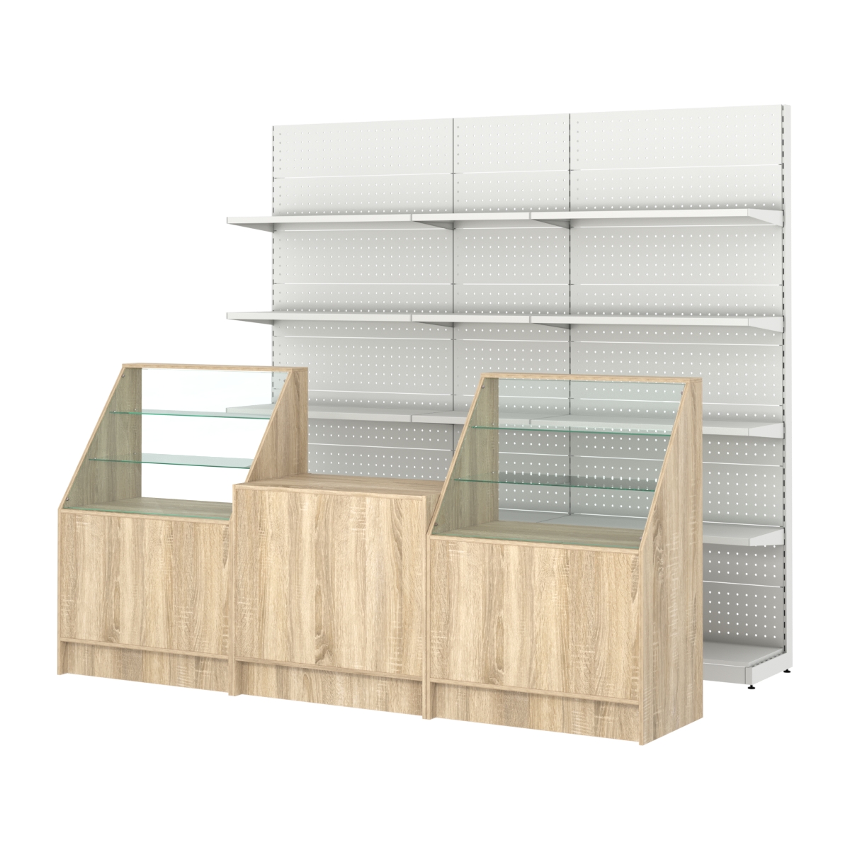 Комплект металлических стеллажей с полками и прилавков ЭК-7 Дуб сонома