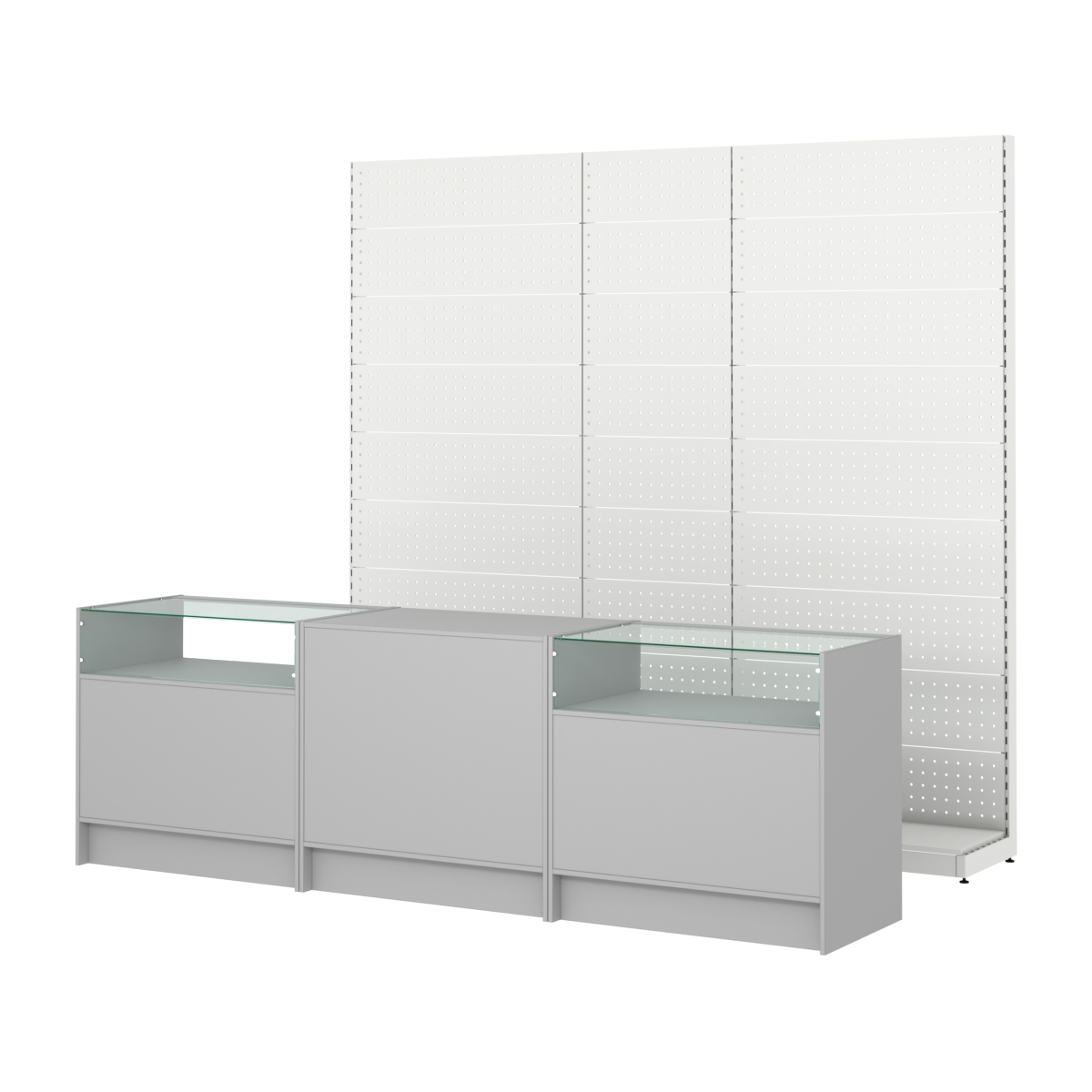 Комплект металлических стеллажей с перфорацией и прилавков ЭК-2 Серый