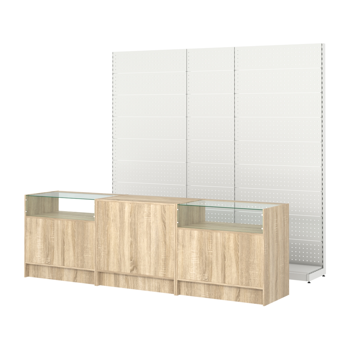 Комплект металлических стеллажей с перфорацией и прилавков ЭК-2 Дуб сонома